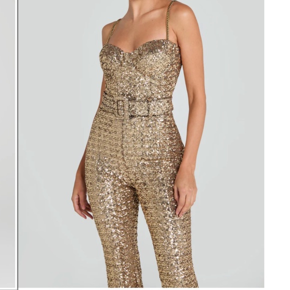 NEW Nadine Merabi LUCINDA GOLD JUMPSUIT Sz:XL Original Price $545 - Picture 2 of 11